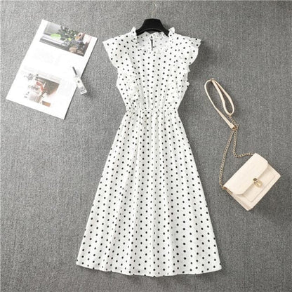 Elegant Heart Dot Sleeve Ruffles Medium Dress