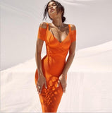 2023 Bandage Dresses robe Orange Bodycon Dress