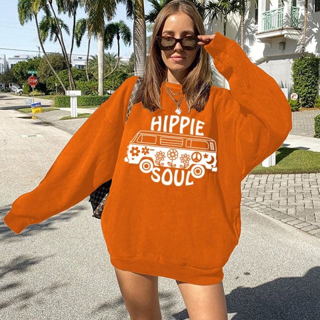 Women Hippie Soul Buses Print Sweatshirts