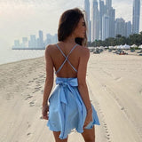 Summer Strap Satin Sexy Backless Mini Dress