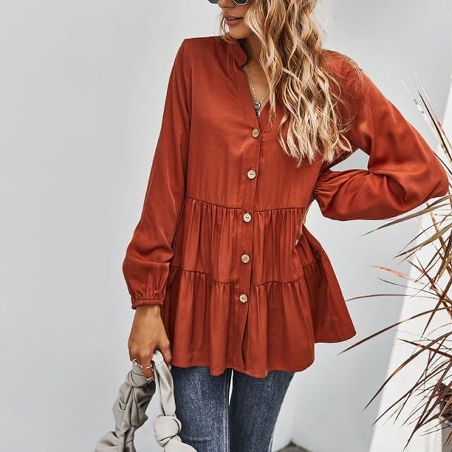 Women's Blouse Casual Tops Elegant V-Neck Long Sleeve Tunic Summer Autumn Floral Print Women's Shirts