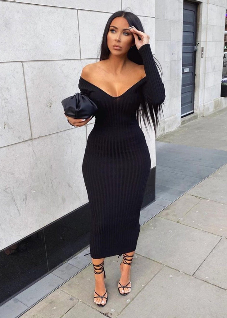 Ribbed Knitted Sexy Slim Maxi Dress