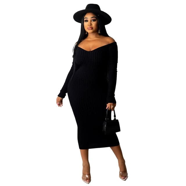 Ribbed Knitted Sexy Slim Maxi Dress