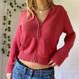 Vintage Braun Solide Mit Pullover Frauen Herbst Winter Laterne Sleeve Zip Up Jacke Strickjacke Hoodies 2023