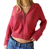 Vintage Braun Solide Mit Pullover Frauen Herbst Winter Laterne Sleeve Zip Up Jacke Strickjacke Hoodies 2023