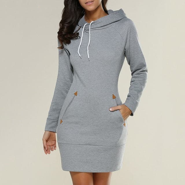 Spring Ladies Knee-Length Dress Hooded Warm Sweatshirt