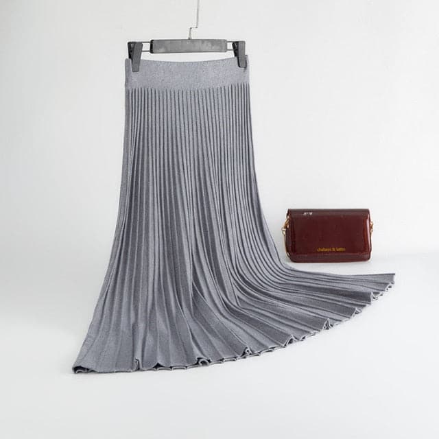 2023 Elegant Solid  Rib Knitted Large Swing Maxi Long Skirts
