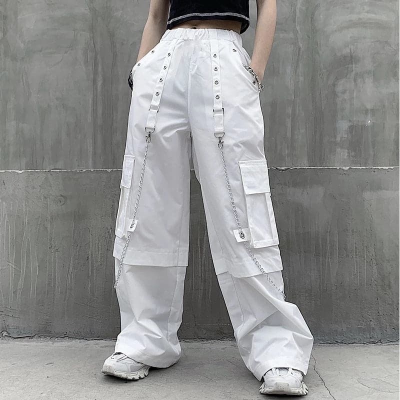 DressBetty - Mall Goth White Cargo Pants Women Gothic Harajuku Hippie