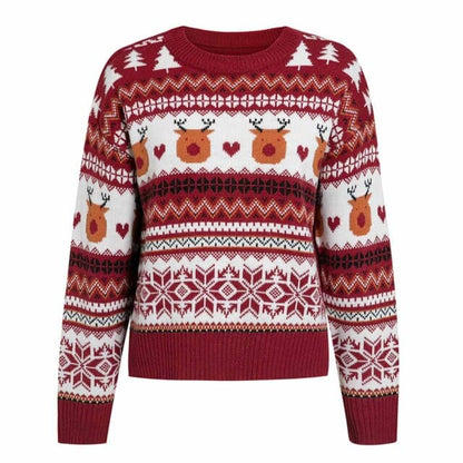 Women's Christmas Printed Knitted Casual Pullover Long Sleeve Sweater
