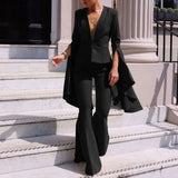 V-Neck Casual Office Flare Pants Suits