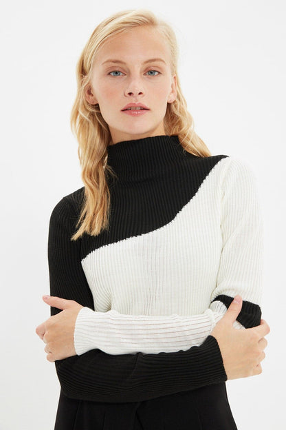 With Color Block Knitwear Sweater