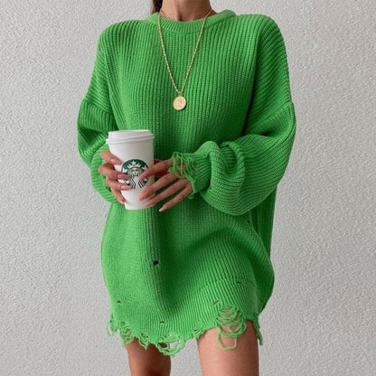 Knitted Long Sleeve Loose Sweater Dress