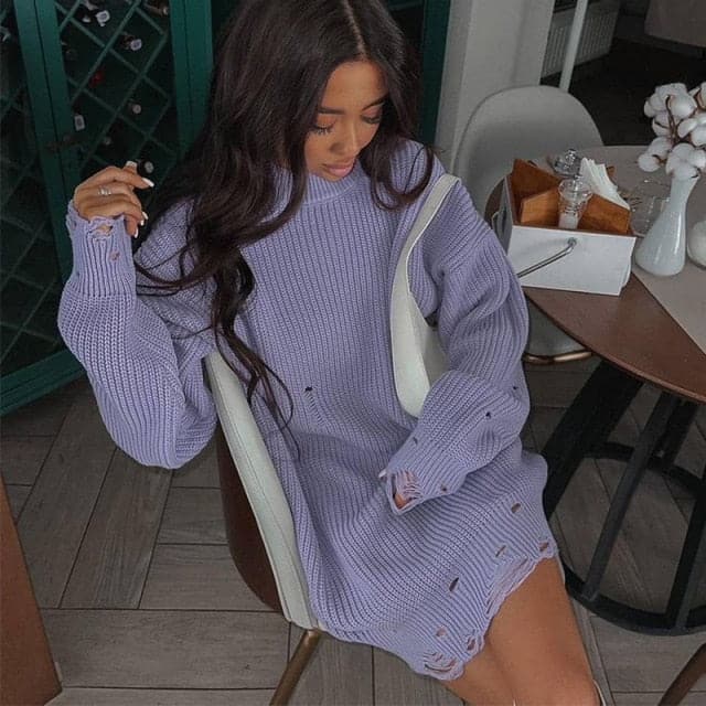 Knitted Long Sleeve Loose Sweater Dress