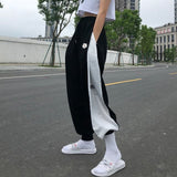 White Blue Contrast Loose Jogging Pants Women High Waist Drawstring Trousers Casual Pants Female Korean Streetwear Pants