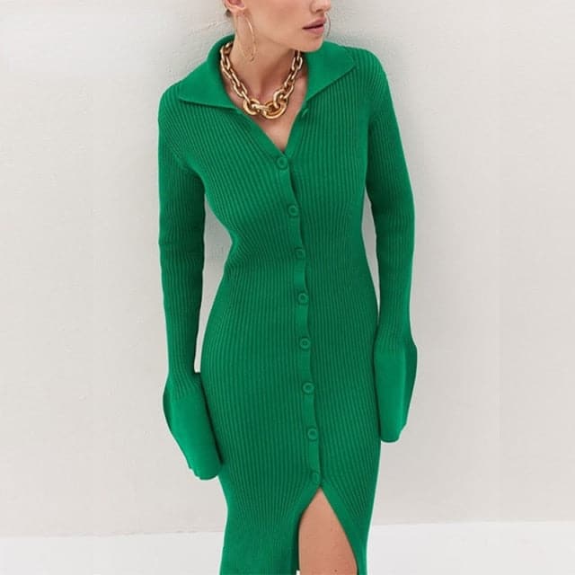 Square Neck Long Sleeve Soft Sweater Dress