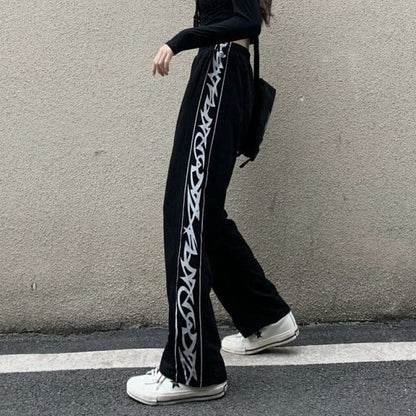 Tie-dyed High-waist Casual Pants for Female Students Loose Fried Street  Slim Straight Wide-leg  Tide Sports