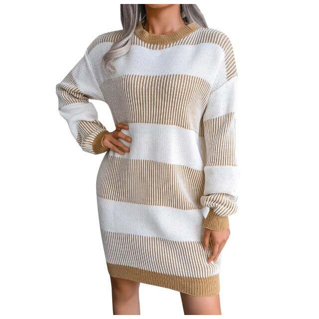 Women Elegant Casual Loose Knitted Round Neck Sweater Dress