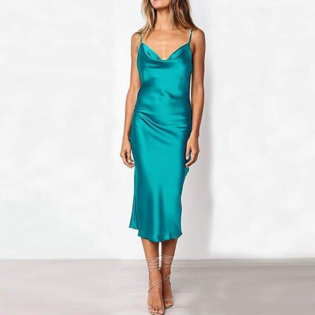 Women's Sexy Solid Color Simulation Silk Slim Dress Banquet Halter A Line Mini Dress Wrap Sundress Robe