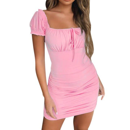 Sexy Party Short Sleeve Lace Up Ruched Bodycon Mini Dress