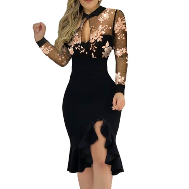 New Floral Ruffles Lace Long Sleeve Dresses