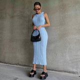 Summer Solid Color Knitted Sleevele Tank Dresses