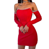 2023 Corset Party Women Long Sleeve Diamond Mini Dress