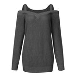 Womens Long Sleeve Cold Shoulder Sweaters Halter Neck Backless Loose Sweater Top Ropa Mujer Invierno 2021