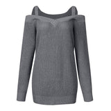 Womens Long Sleeve Cold Shoulder Sweaters Halter Neck Backless Loose Sweater Top Ropa Mujer Invierno 2021