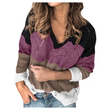 Women&#39;S Color Block Stripe V-Neck Sweater Long Sleeve Knit Pullover Women&#39;S Fall/Winter Fashion Sweatshirt Top Sweater Tops