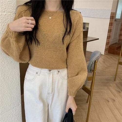 Knitted Sweaters Woman Colorblock Pull Femme Long Sleeve Crop Top Sweater Women Winter Clothes Korean Fashion