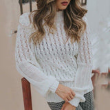 Women's Cropped Sweater Lantern Long Sleeve Loose Knit Pullover Sweater