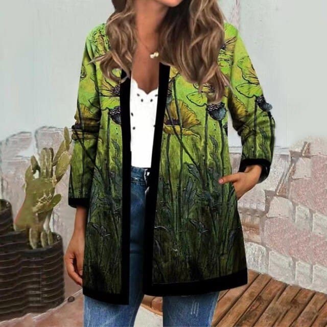 Womens Overcoat Casual Plus Size Leisure Retro Graphic Printed Winter Open Front Long Sleeve Outwear Cardigan Coat Fashion
