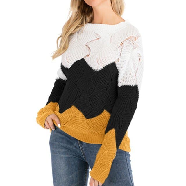 Women&#39;s Crewneck Color Block Striped Sweater Long Sleeve Loose Knit Pullover Jumper Tops
 Sweater