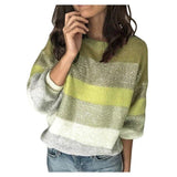 Sweaters Women Korean Harajuku Casual Loose Stripe Stitching Commute Jacquard Knitted Pullover 2021 Women Jumper