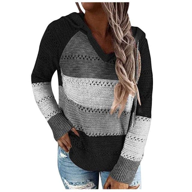 2023 Women Patchwork Hooded Sweater