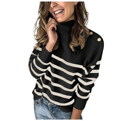 Women&#39;S Color-Blocking Striped Turtleneck Sweater Long Sleeve Knit Pullover Women&#39;S Fall/Winter Fashion Sweatshirt Sweater Tops