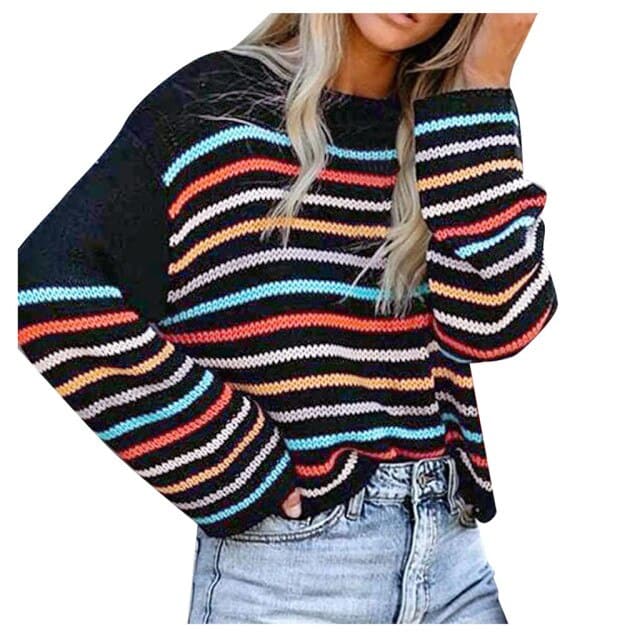 Stripe Printed Women Sweaters Casual Loose Long Sleeve Striped Color Block Knitted Pullover Y2k Jerseys Jumper