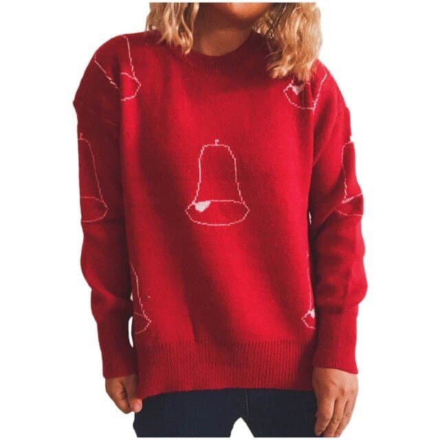 Y2k Knitted Sweater Ladies Christmas Wool Knit Round Neck Print Long Sleeve Sweater Women Sweater