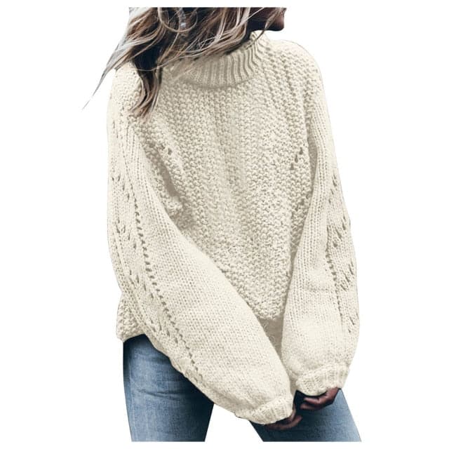 Women Pullovers Fashion Round Neck Long Sleeve Hollow Hole Loose Sweater Pullovers Jerseys