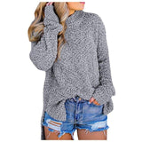 Womens Fuzzy Knitted Sweater Sherpa Fleece Side Slit Full Sleeve Jumper Outwears Long Sleeve Top Winter Clothes