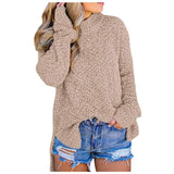 Womens Fuzzy Knitted Sweater Sherpa Fleece Side Slit Full Sleeve Jumper Outwears Long Sleeve Top Winter Clothes