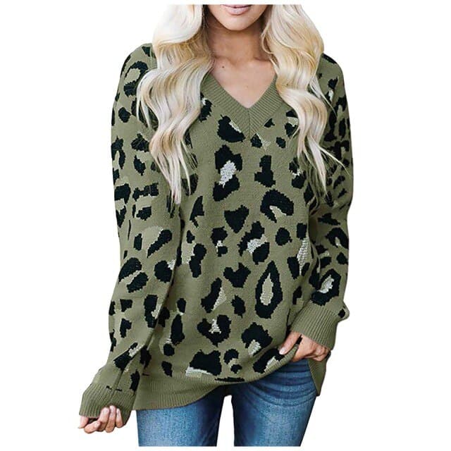 Fashion Women&#39;s Pullovers Oversized Sweater Casual Loose Knitted Jumper Star Shape Print Long Sleeve V-Neck Knitwear Sweater