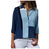 Fashion Women Long Sleeve Patchwork Turn Down Collar Office Lady Shirt Blouse Shirt Casual Tops Plus Size