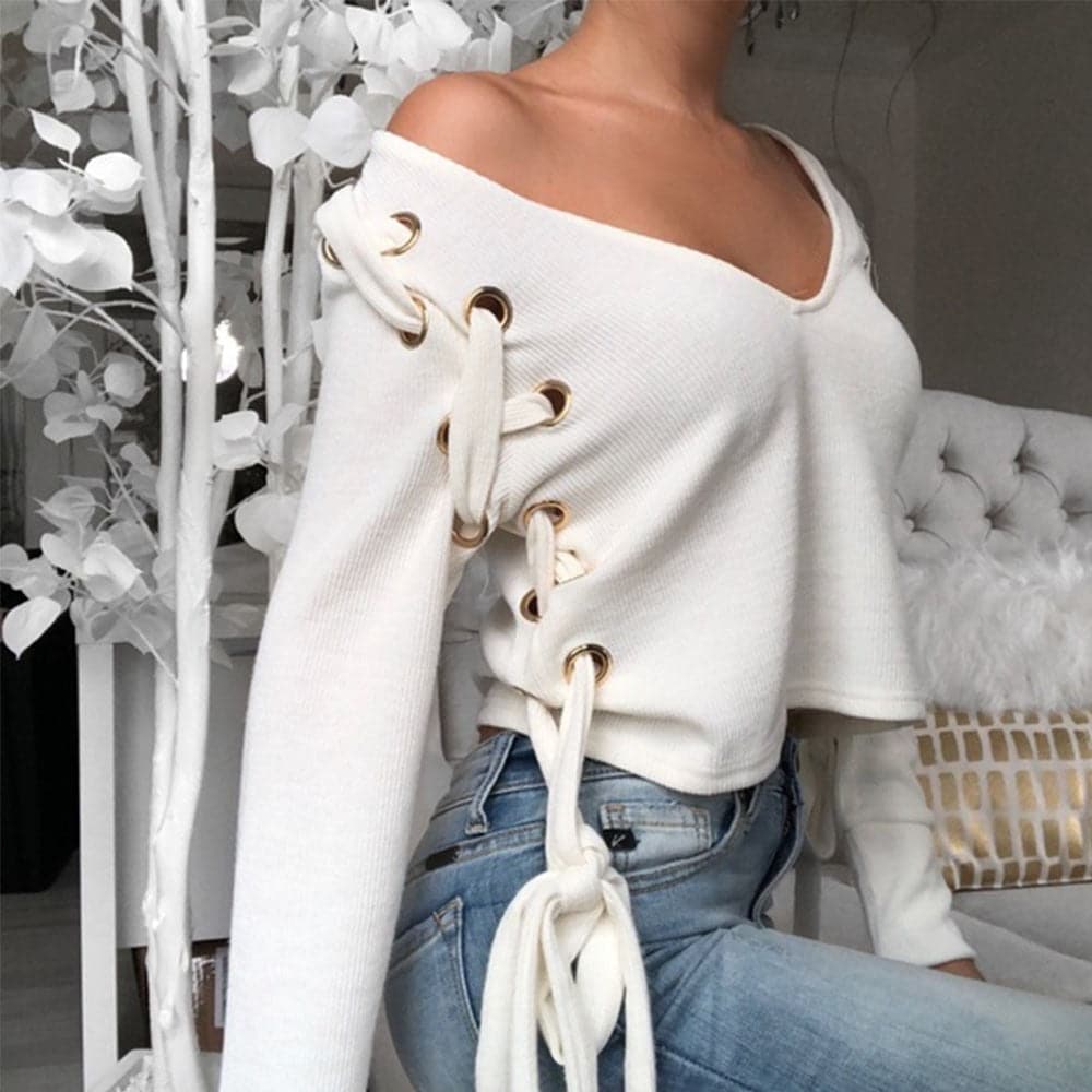 ladies tops and blouses 2019 Sexy V-Neck Long Sleeve Women&#39;s Sequined Bandage Shirts casual Short Tops Blouse