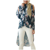 Fashion Women&#39;s Floral Printed Turtleneck Long Sleeve Chiffon Office Shirt Blouse Loose Casual Top Plus Size