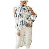 Fashion Women&#39;s Floral Printed Turtleneck Long Sleeve Chiffon Office Shirt Blouse Loose Casual Top Plus Size