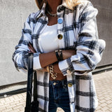 Women Long Sleeve Plaid Jacket Autumn Winter Oversized Coat Fashion Loose Outwear Vintage Elegant Top Streetwear