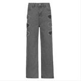 Y2K Women High Waisted Zip Straight Denim Pants Pure Color Vintage Oversized Pants With Pockets