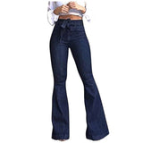 Women's Jeans Patch Pockets Thin Wide-Leg Flared Pants Fashion Lady High Waisted Lacing Stretch Jeans Bell-bottomed Pants