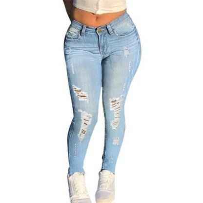 Women's Ripped Jeans High Waist Stretch Skinny Denim Trousers 2023 Blue Retro Washed Fashion Sexy Elastic Slim Pencil Pants